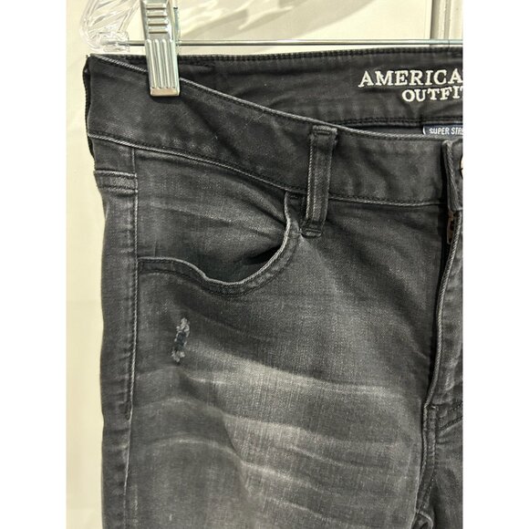 American Eagle Outfitters Super Stretch Distressed Black Skinny Jeans Sz 12 - Picture 5 of 11